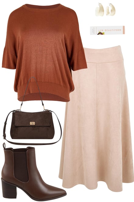 Copper Knit With Baci Faux Suede Skirt
