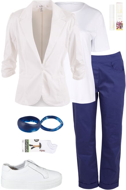 White Blazer + Campus Blue Pants
