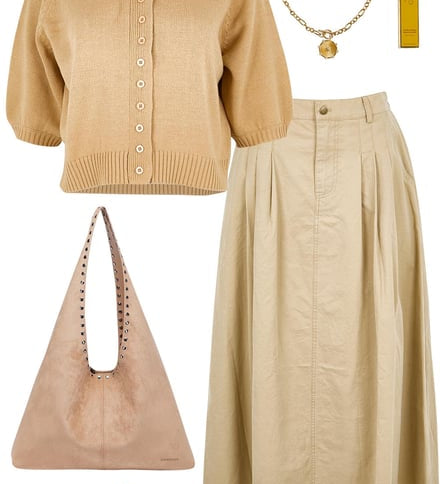 Sand Cardi & Sand Denim Skirt