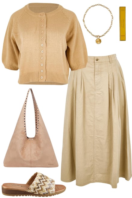 Sand Cardi & Sand Denim Skirt