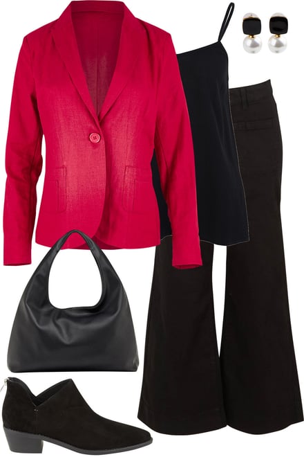 Red Linen Blazer & Black Denim