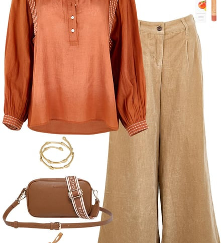 Rust Blouse With Sand Cord Pants