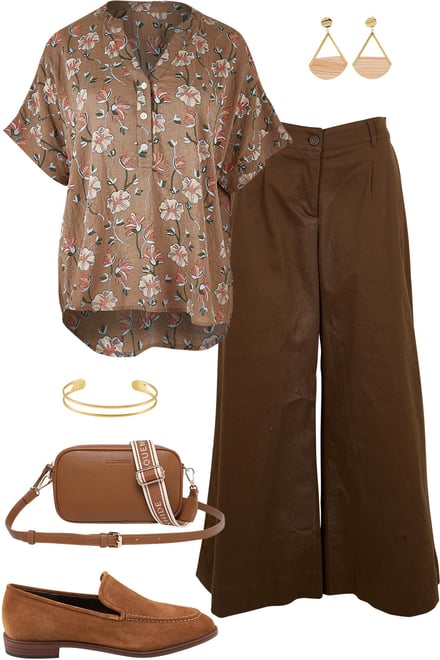 Fleur Slouch Top With Cocoa Wide Leg Pants