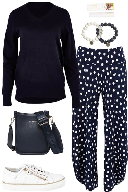 Navy Knit With Spotty Pants