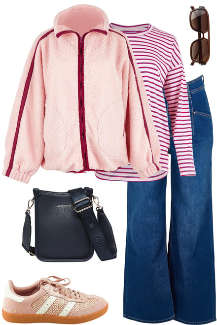 Pink-Plum Fleece Jacket With Dark Denim