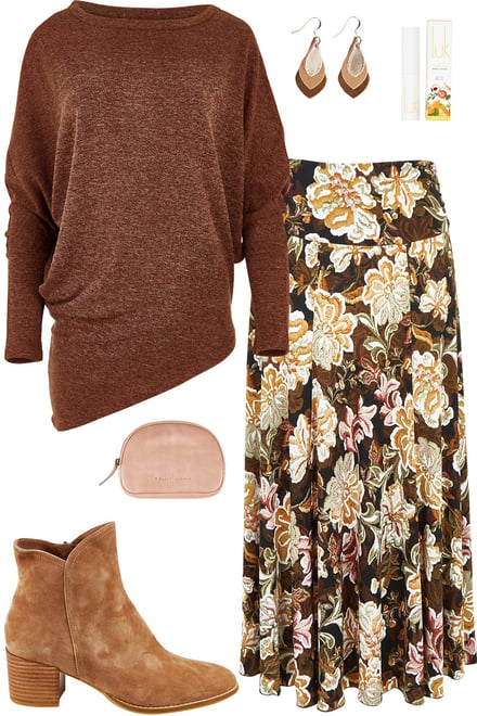 Chocolate Snuggle Up With Garden Print Skirt