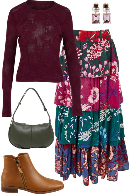 Bordeaux Top With Juliet Tiered Skirt