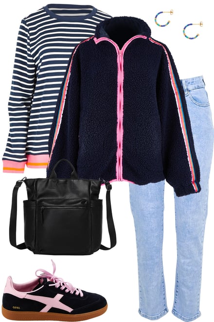 Navy Fleece With Stripes & Denim
