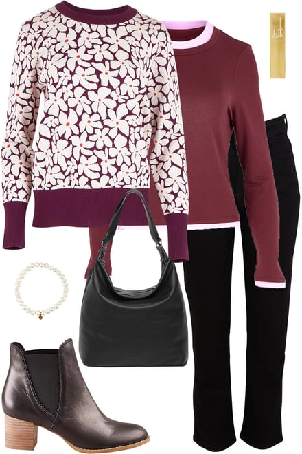 Winepetal Knit With Black Pants