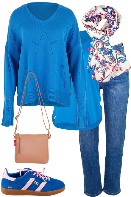 Blue Star Sweater With Pink Accessories