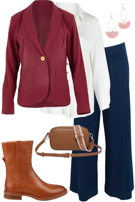 Wine Blazer With Denim-Look Pants