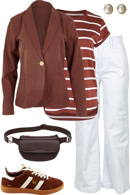 Chocolate Blazer + White Jeans + Stripes