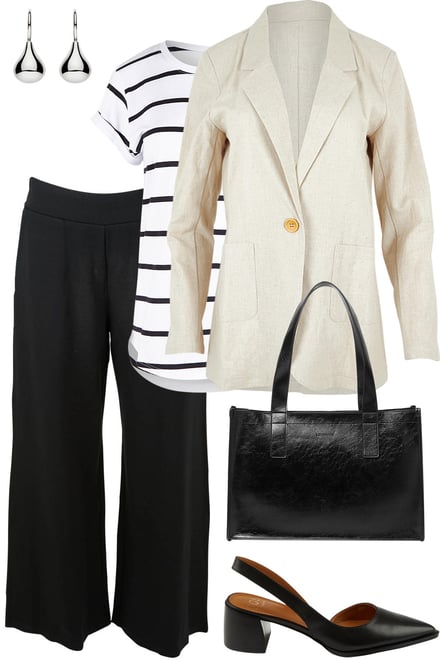 Sand Longline Blazer + Black Ponte &+ Stripes