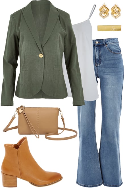 Khaki Blazer With Bootcut Jeans