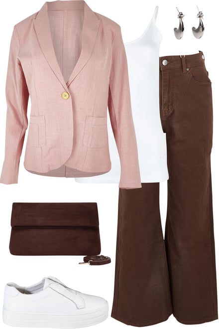 Soft Blush Blazer With Chocolate