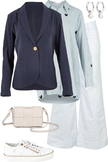 Navy Blazer + White + Stripe Shirt