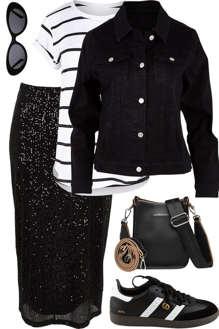 Black Denim + Black Sequins + Stripes