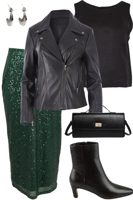 Black Leather Jacket & Green Sequins