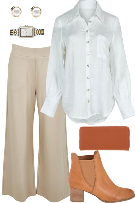 White Linen Shirt With Sand Ponte Pants