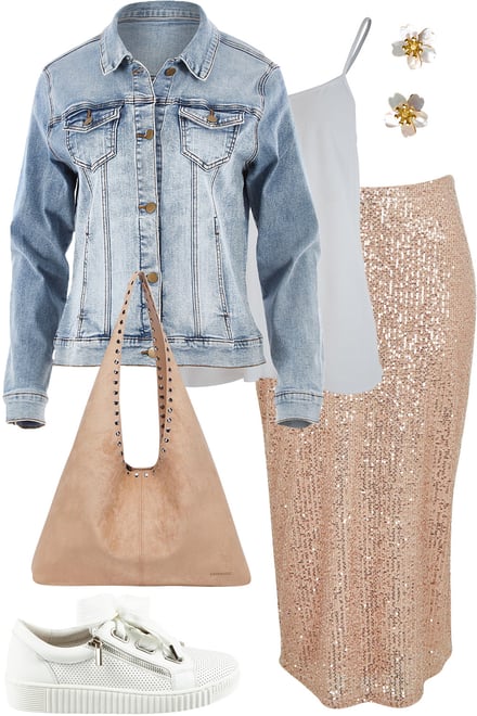 Light Denim Jacket With Rosegold Sequins