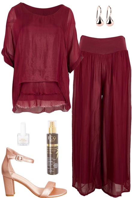 Wine Silk Set With Rose Gold
