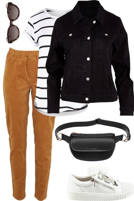 Black Denim + Tan Cord + Stripes