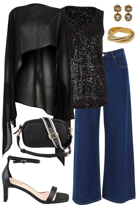 Sheer Wrap With Black Sequins & Denim
