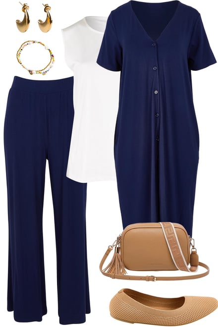 French Navy Dress & Pants Set With Tank