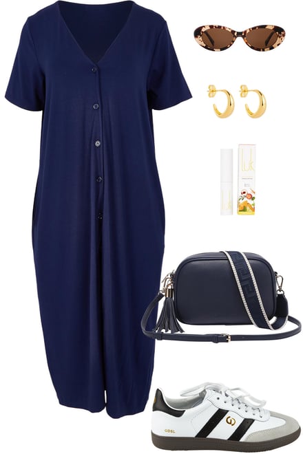 French Navy Button Up Bamboo Dress