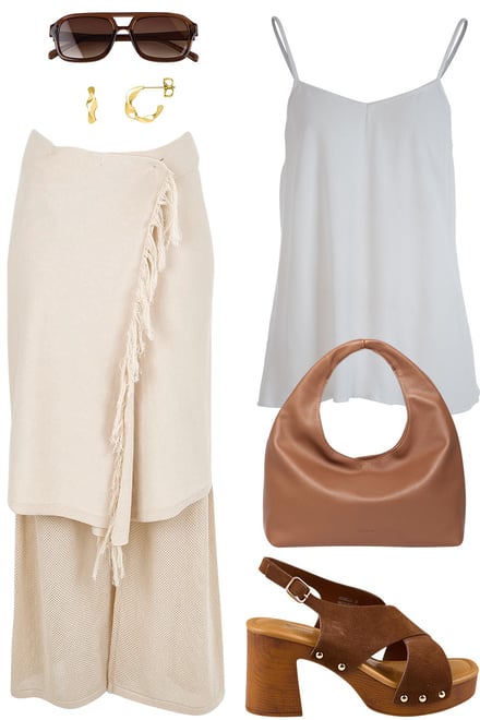 Overlay Knit Pants With White Cami