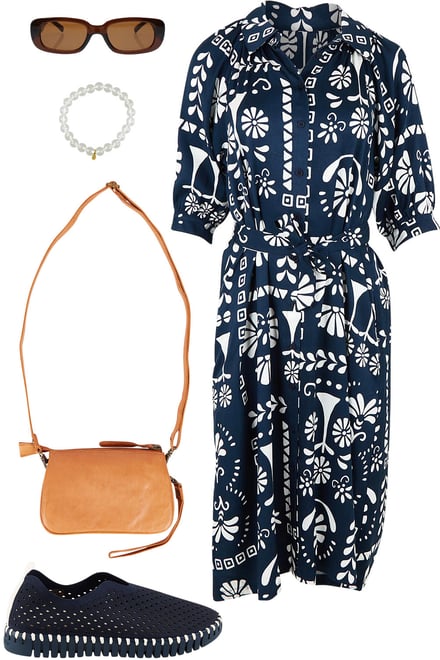 Jenny Dress With Navy & Tan