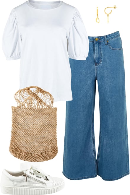 White Puff Sleeve Top & Light Denim