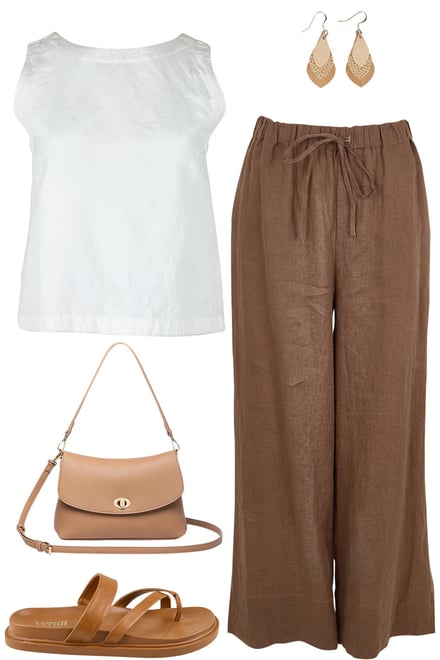 White Linen Top & Coffee Linen Pants