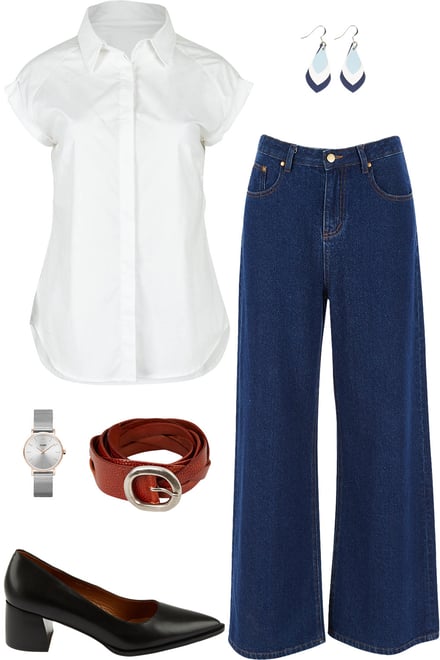 White Cap Sleeve Tee With Denim Jeans