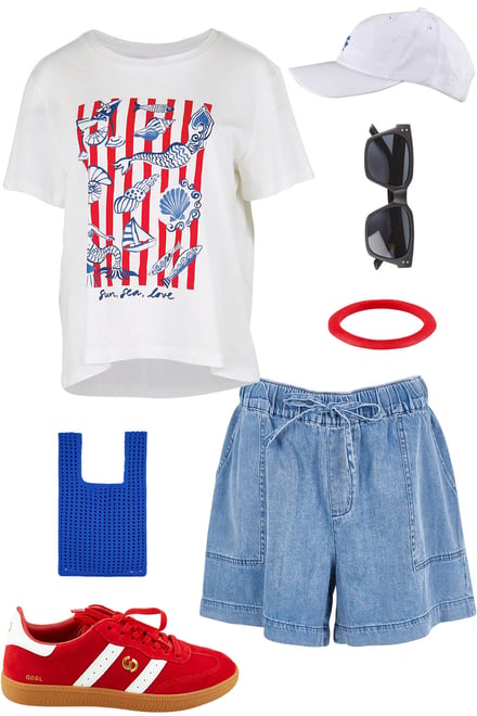 Amalfi Print Tee & Quinn Denim Shorts