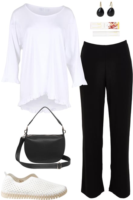 White Ruffle Top With Black Pants