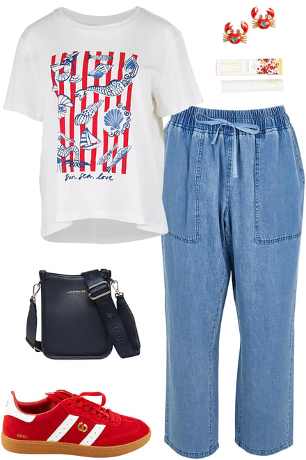 Amalfi Print Tee With Denim Joggers