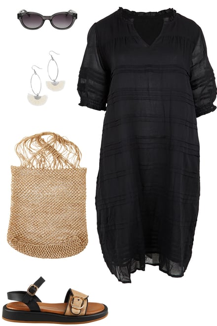 Black Pleated Dress With Neutrals