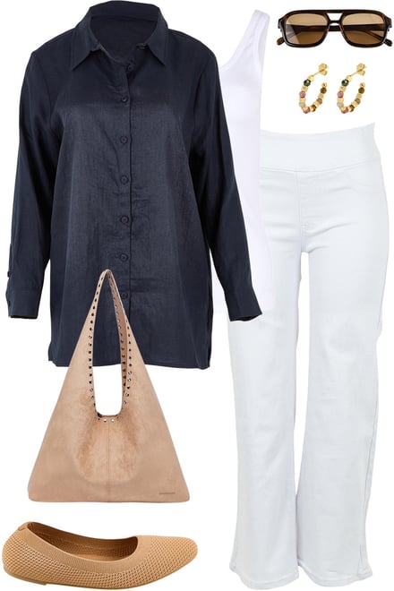 Navy Linen Shirt With White Jeans