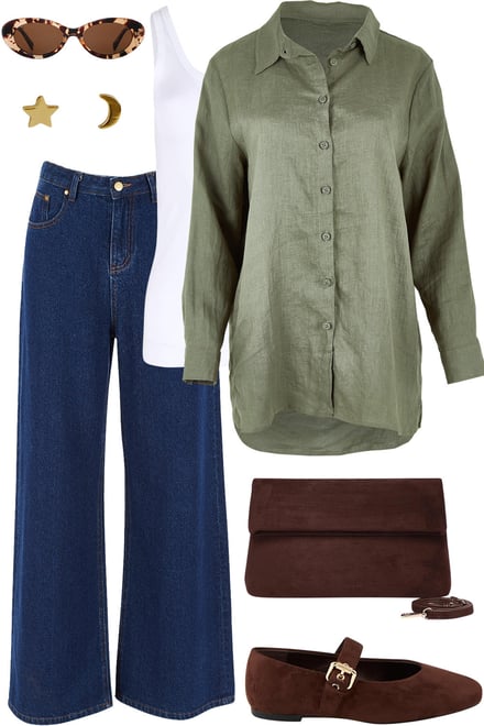 Olive Linen Shirt With Dark Denim