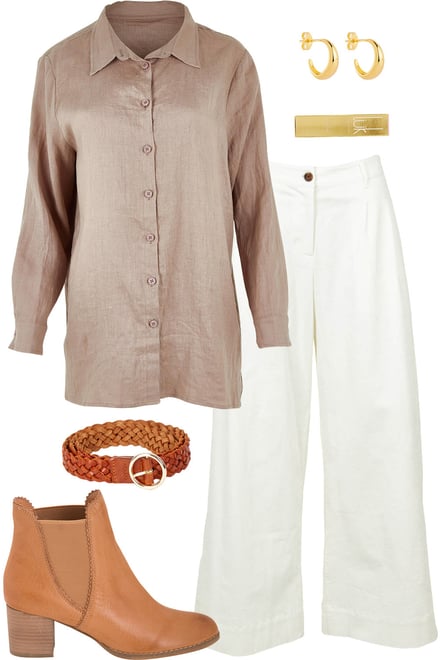 Latte Linen Shirt With White Pants