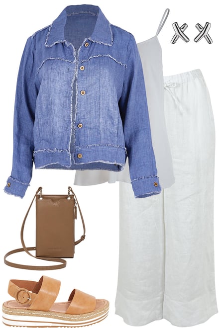 Linen Relaxed Blue Jacket & White Pants