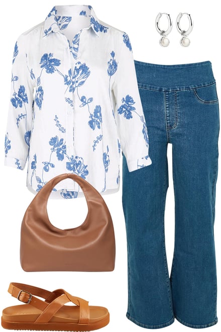 Blue White Embroidered Shirt & Denim