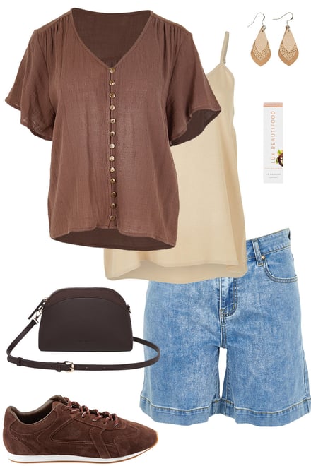 Chocolate Blouse & Denim Shorts