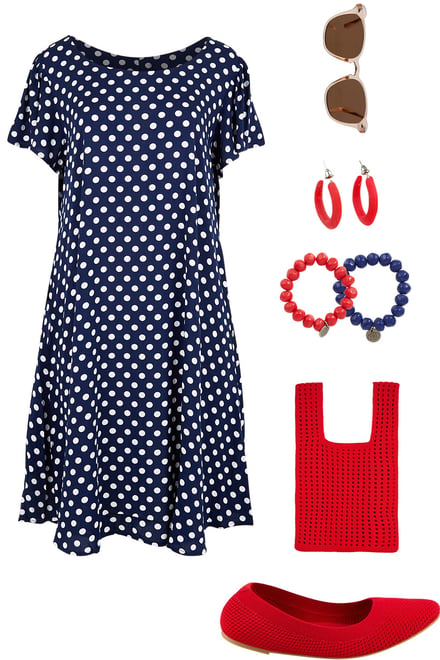 Flutter Swing Dress With Red & Navy
