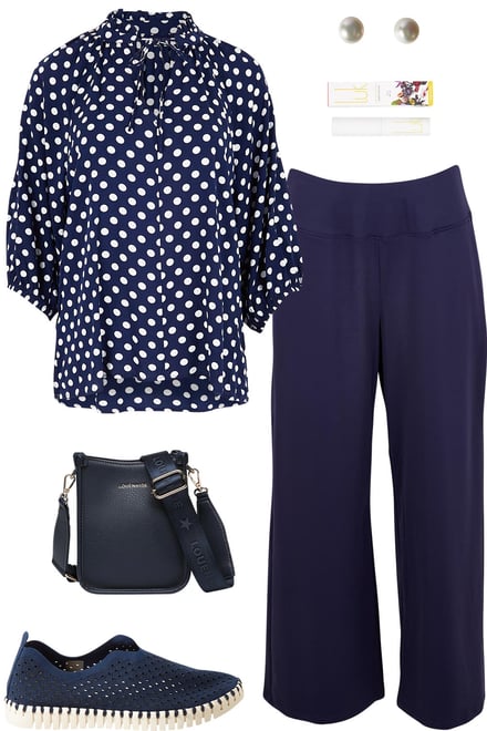 Navy White Spotted Top & Navy Pants