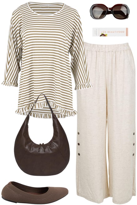 Stripe Ruffle Top With Sand Pants