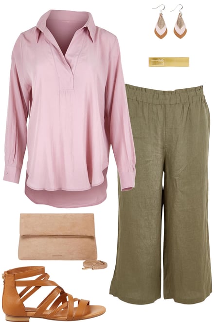 Dusty Pink Blouse With Olive Pants