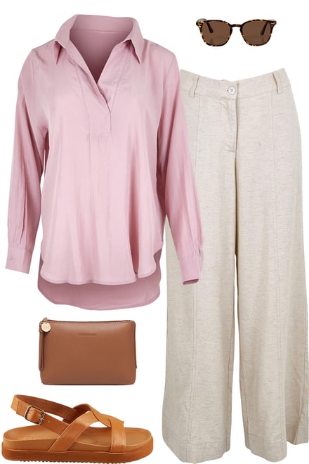 Dusty Pink Blouse With Sand Pants