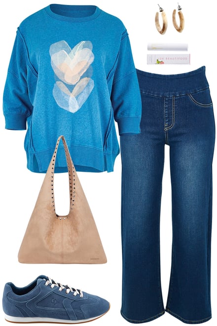 Blue-Beige Jumper & Dark Denim Jeans